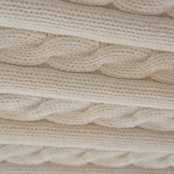 Lauren Ralph Lauren White Cotton Vneck Cableknit Sweater Tennis‎ Preppy Size XL - Picture 7 of 13